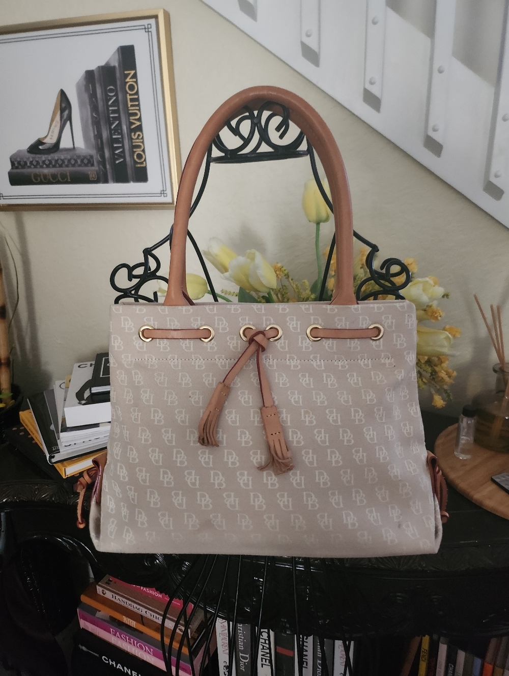 Dooney & Bourke monogram canvas drawstring tote bag